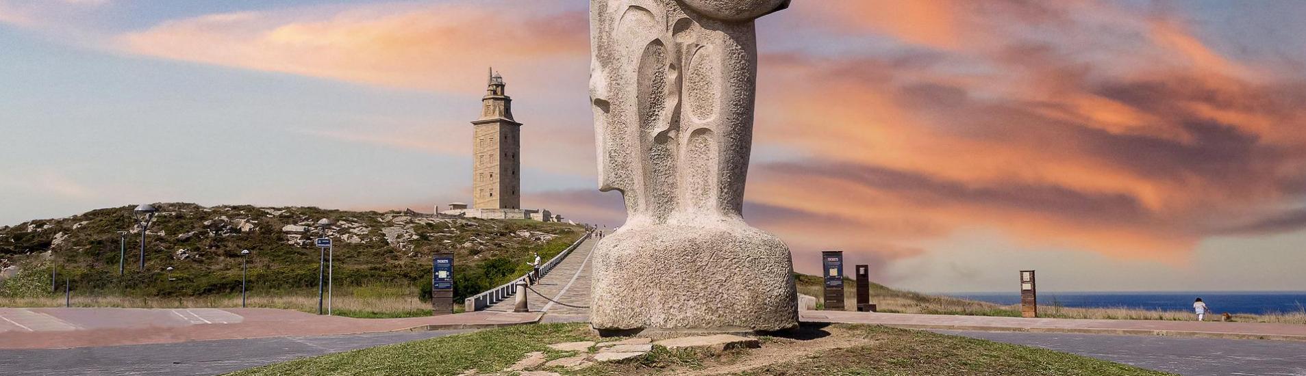 A Coruña, Spanien Leuchtturm, Skulptur