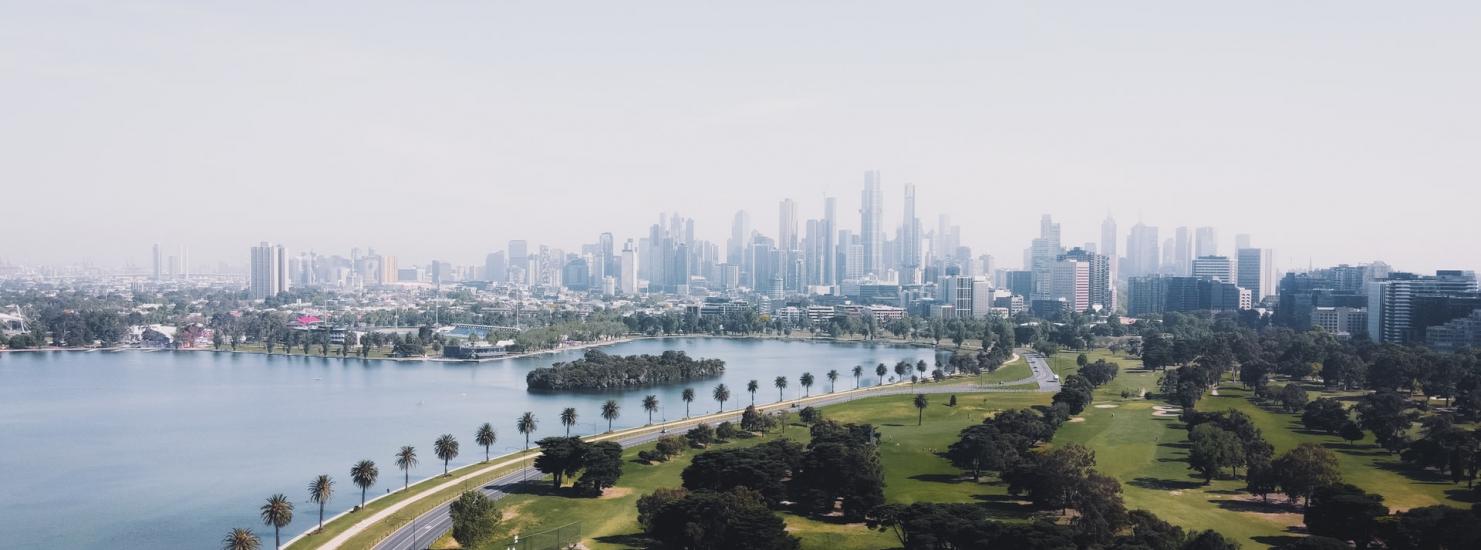 Melbourne Australien, Blick vom Albert Park auf die Skyline